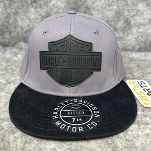 Harley-Davidson Hat Cap Fitted Mens Med Gray Black Bar Shield Motorcycle Biker